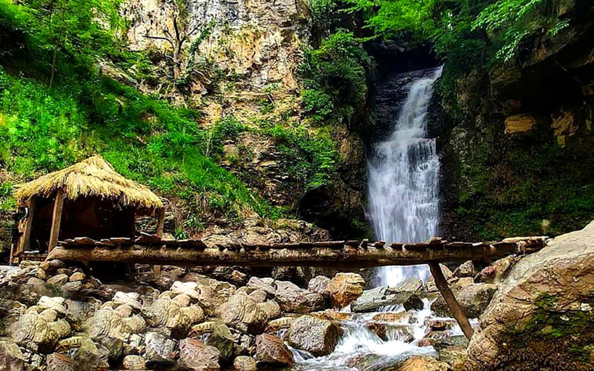 Wooden Bridge In Doodvazan Waterfall